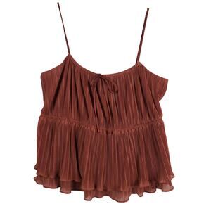 Y2K Express Size M Babydoll Tank Top Brown Accordian‎ Crinkle Country Festival